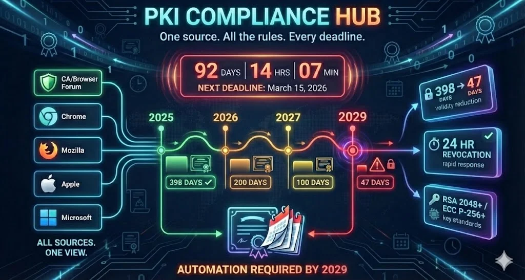PKI Compliance Hub - Track certificate validity deadlines and requirements
