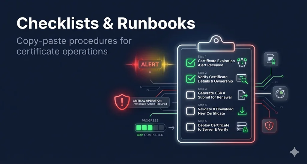 Checklists & Runbooks - Copy-paste ready procedures
