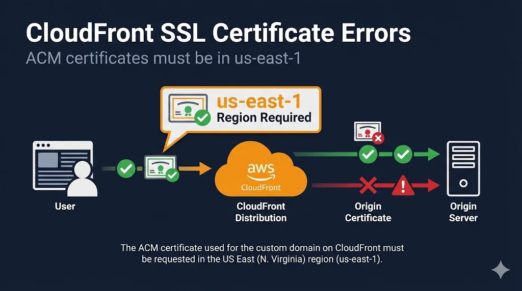 CloudFront SSL Certificate Errors - ACM certificates must be in us-east-1